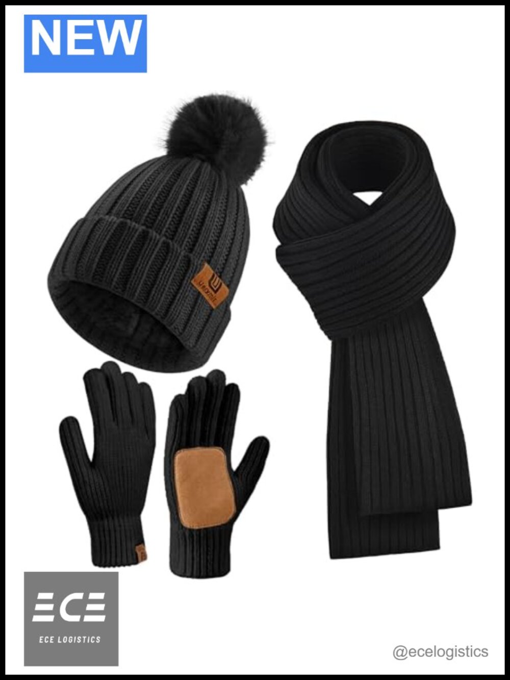 Womens 100% Acrylic Beanie Scarf Gloves Set Fleece Lined Touchscreen 3 in 1